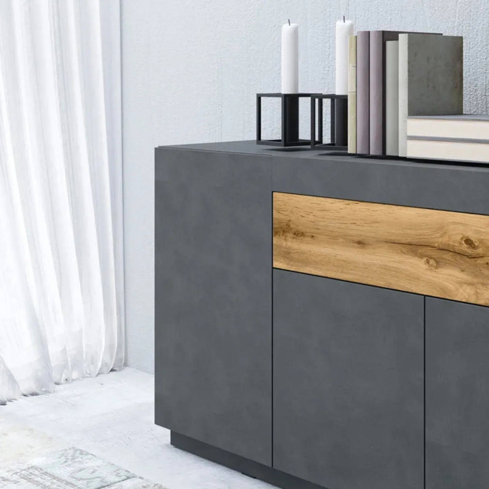 Garnero Arredamenti Credenze Moderne|Madie Moderne-Credenza 150x85h cm 3 ante 1 cassetto moderna antracite rovere Bahama