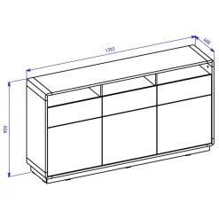 Garnero Arredamenti Credenze Moderne|Madie Moderne-Credenza 180x96h cm 3 ante 3 cassetti moderna nero opaco rovere Esmond