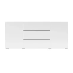 Garnero Arredamenti Credenze Moderne|Madie Moderne-Credenza 140x63h cm 2 ante 3 cassetti  moderna soggiorno bianca Fusion Bianco Opaco
