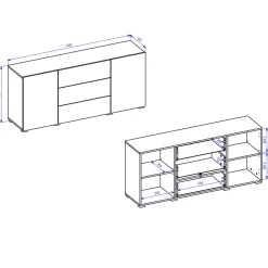 Garnero Arredamenti Credenze Moderne|Madie Moderne-Credenza 140x63h cm 2 ante 3 cassetti moderna soggiorno bianca Fusion Bianco Opaco