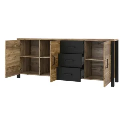 Garnero Arredamenti Credenze Moderne|Madie Moderne-Credenza 192x79h cm 3 ante 3 cassetti moderna quercia nero opaco Nebraska