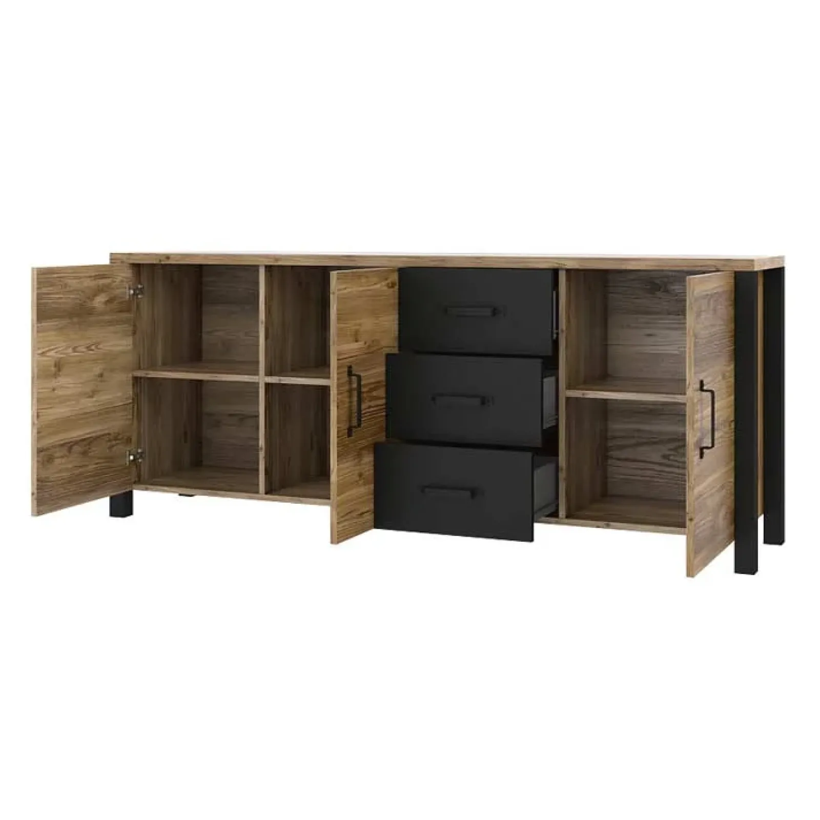 Garnero Arredamenti Credenze Moderne|Madie Moderne-Credenza 192x79h cm 3 ante 3 cassetti moderna quercia nero opaco Nebraska