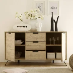 Garnero Arredamenti Credenze Moderne|Madie Moderne-Credenza 156x86h cm 2 ante 3 cassetti moderna sherwood oak Juvena