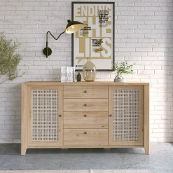 Garnero Arredamenti Credenze Moderne-Credenza 164x91h cm 2 ante 4 cassetti moderna rovere naturale Astoria
