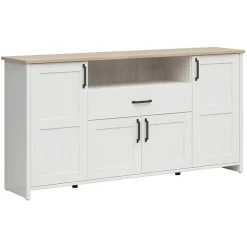 Garnero Arredamenti Credenze Moderne|Madie Moderne-Credenza 194x99h cm 4 ante 1 cassetto scandinava bianco frassinato rovere Lars