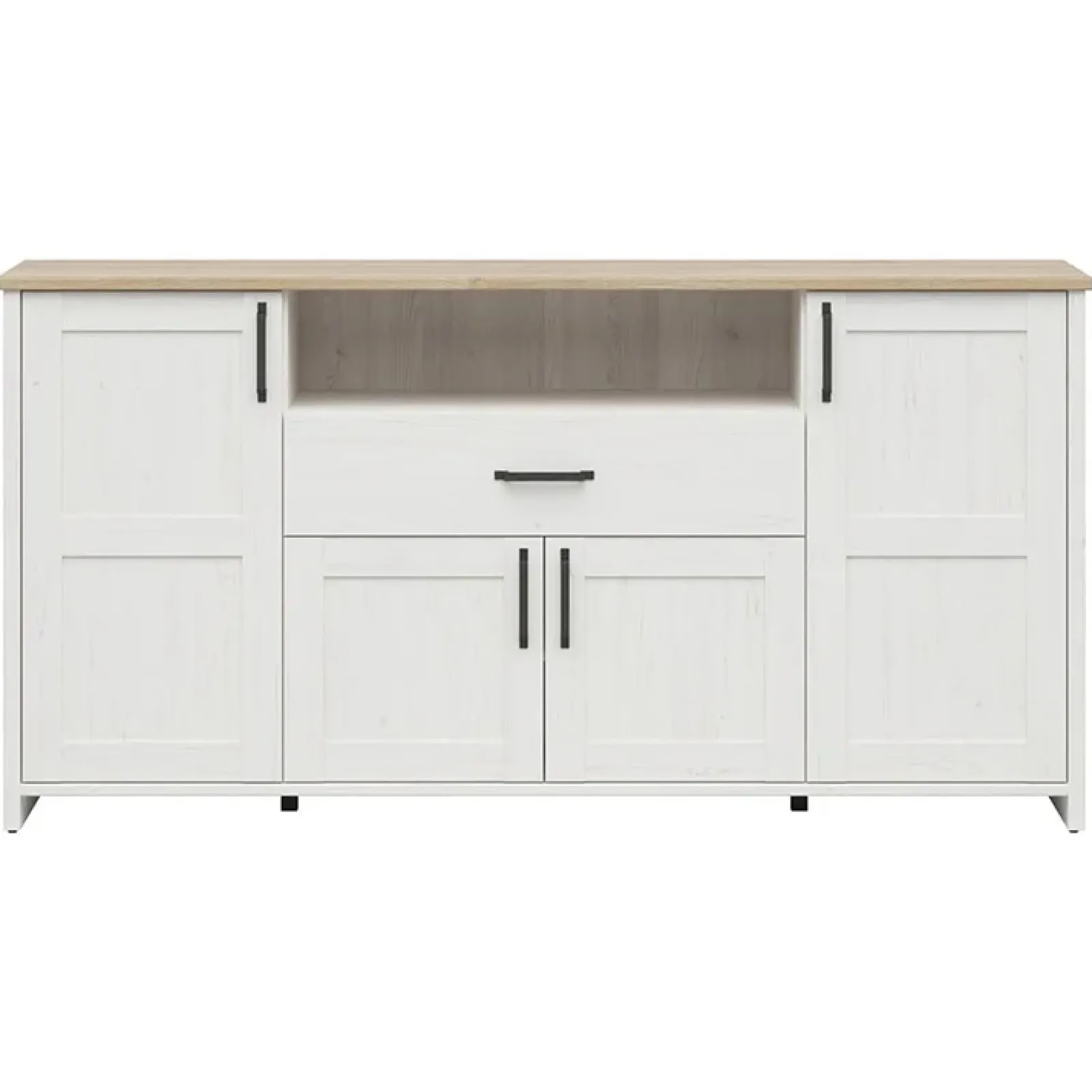 Garnero Arredamenti Credenze Moderne|Madie Moderne-Credenza 194x99h cm 4 ante 1 cassetto scandinava bianco frassinato rovere Lars