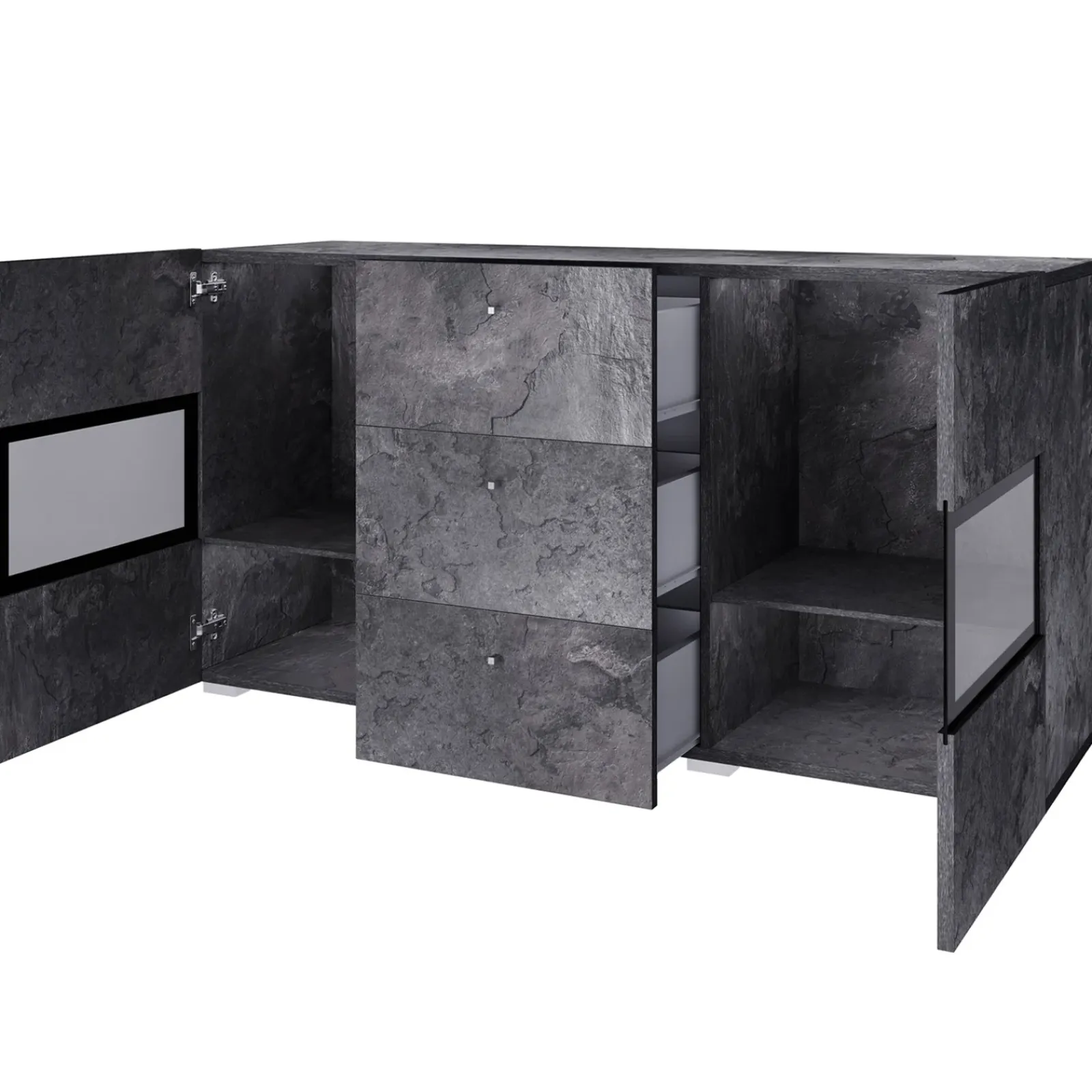 Garnero Arredamenti Credenze Moderne|Madie Moderne-Credenza 132x70h cm 2 ante 3 cassetti moderna nero Emotion Gihome® Ossido