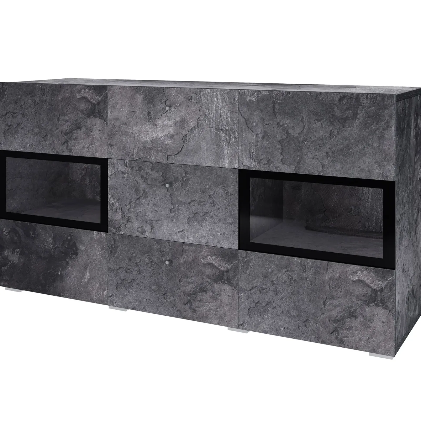 Garnero Arredamenti Credenze Moderne|Madie Moderne-Credenza 132x70h cm 2 ante 3 cassetti moderna nero Emotion Gihome® Ossido