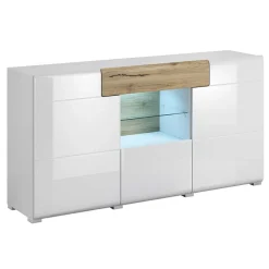 Garnero Arredamenti Credenze Moderne|Madie Moderne-Credenza 159x83h cm 3 ante 1 cassetto bianco lucido rovere Tahiti