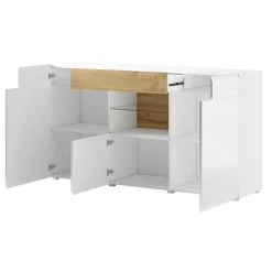 Garnero Arredamenti Credenze Moderne|Madie Moderne-Credenza 159x83h cm 3 ante 1 cassetto bianco lucido rovere Tahiti