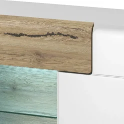 Garnero Arredamenti Credenze Moderne|Madie Moderne-Credenza 159x83h cm 3 ante 1 cassetto bianco lucido rovere Tahiti