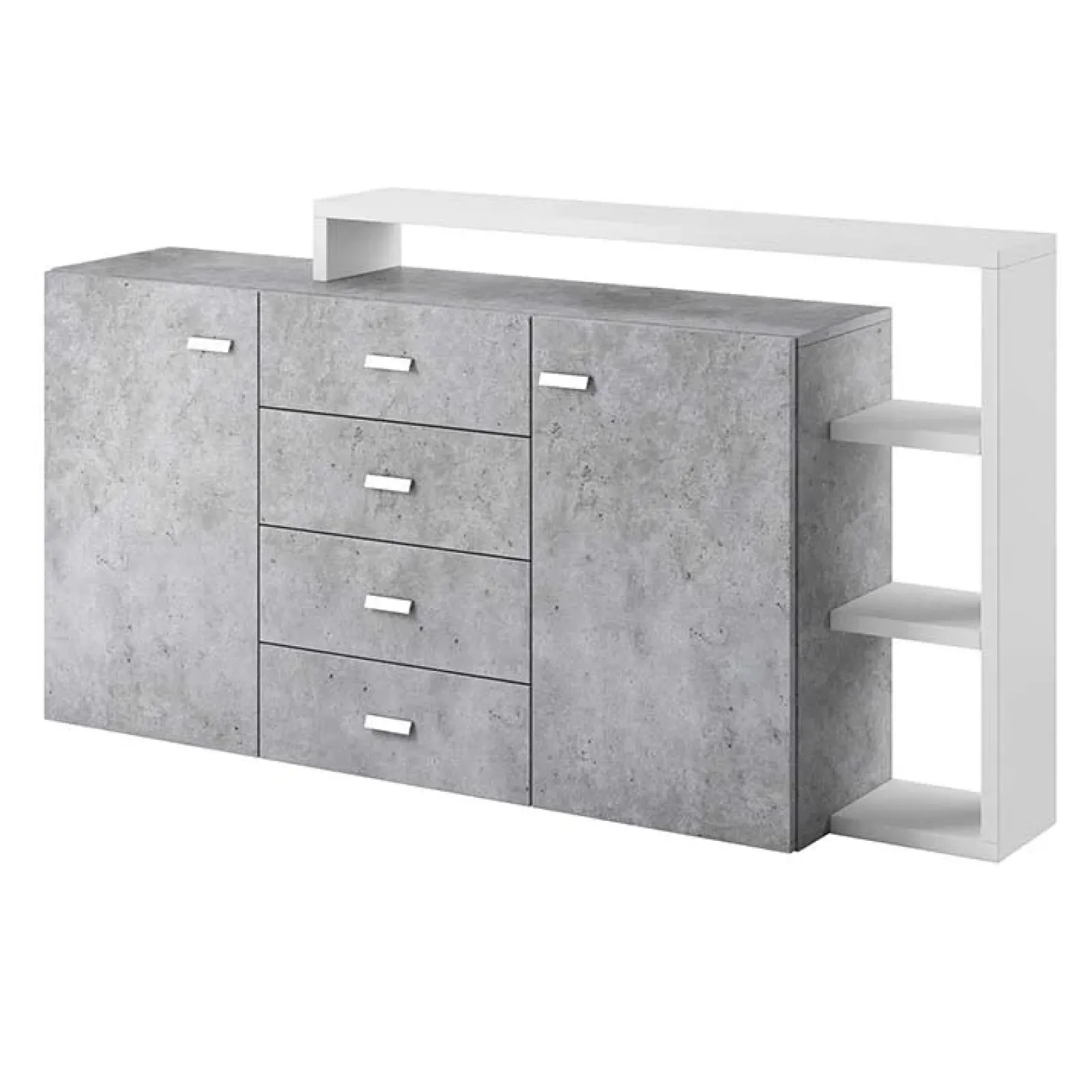 Garnero Arredamenti Credenze Moderne|Madie Moderne-Credenza 180x98h cm 2 ante 4 cassetti moderna bianco cemento Megan Gihome® Cemento - Bianco opaco