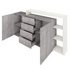 Garnero Arredamenti Credenze Moderne|Madie Moderne-Credenza 180x98h cm 2 ante 4 cassetti moderna bianco cemento Megan Gihome® Cemento - Bianco opaco
