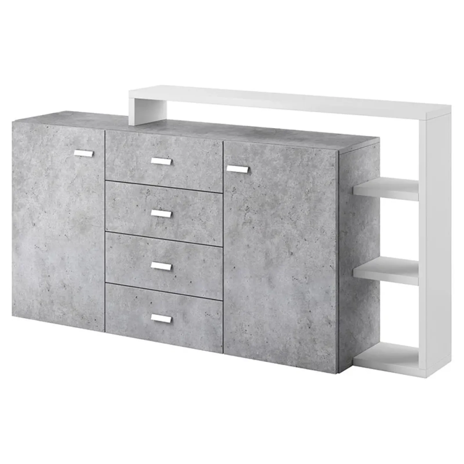 Garnero Arredamenti Credenze Moderne|Madie Moderne-Credenza 180x98h cm 2 ante 4 cassetti moderna bianco cemento Megan Gihome® Cemento - Bianco opaco