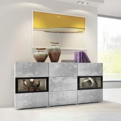 Garnero Arredamenti Credenze Moderne|Madie Moderne-Credenza 132x70h cm 2 ante 3 cassetti moderna Emotion Gihome® Cemento