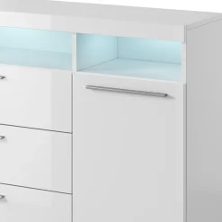 Garnero Arredamenti Credenze Moderne-Credenza 182x92h cm 2 ante 3 cassetti soggiorno Frisk Bianco Lucido