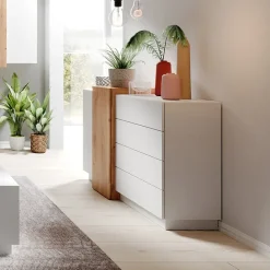 Garnero Arredamenti Credenze Moderne|Madie Moderne-Credenza 160x94h cm 2 ante 4 cassetti moderna quercia bianco opaco James