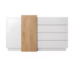 Garnero Arredamenti Credenze Moderne|Madie Moderne-Credenza 160x94h cm 2 ante 4 cassetti moderna quercia bianco opaco James