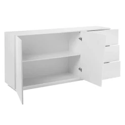 Garnero Arredamenti Credenze Moderne|Madie Moderne-Credenza 180x86h cm 2 ante 3 cassetti Candia Gihome® Bianco Lucido
