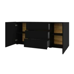 Garnero Arredamenti Credenze Moderne|Madie Moderne-Credenza 140x63h cm 2 ante 3 cassetti moderna soggiorno nero Fusion Nero Opaco