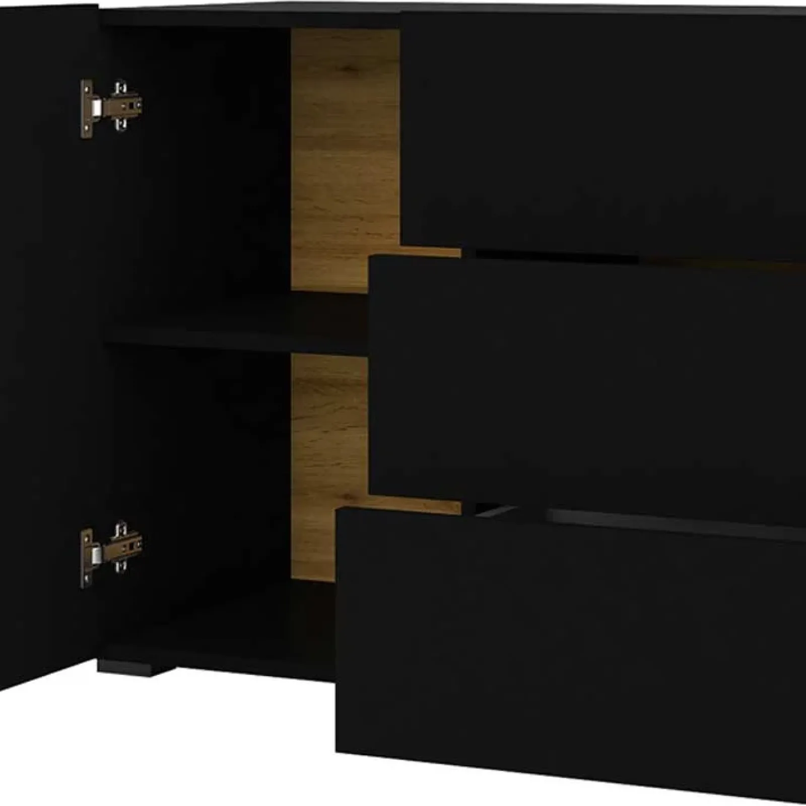 Garnero Arredamenti Credenze Moderne|Madie Moderne-Credenza 140x63h cm 2 ante 3 cassetti moderna soggiorno nero Fusion Nero Opaco