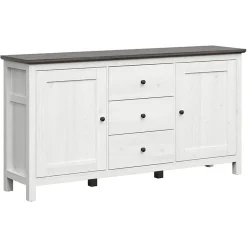Garnero Arredamenti Credenze Moderne|Madie Moderne-Credenza 186x96h cm 2 ante 3 cassetti arte povera pino bianco frassinato grafite Holga Bianco Frassinato - Grafite