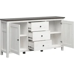 Garnero Arredamenti Credenze Moderne|Madie Moderne-Credenza 186x96h cm 2 ante 3 cassetti arte povera pino bianco frassinato grafite Holga Bianco Frassinato - Grafite