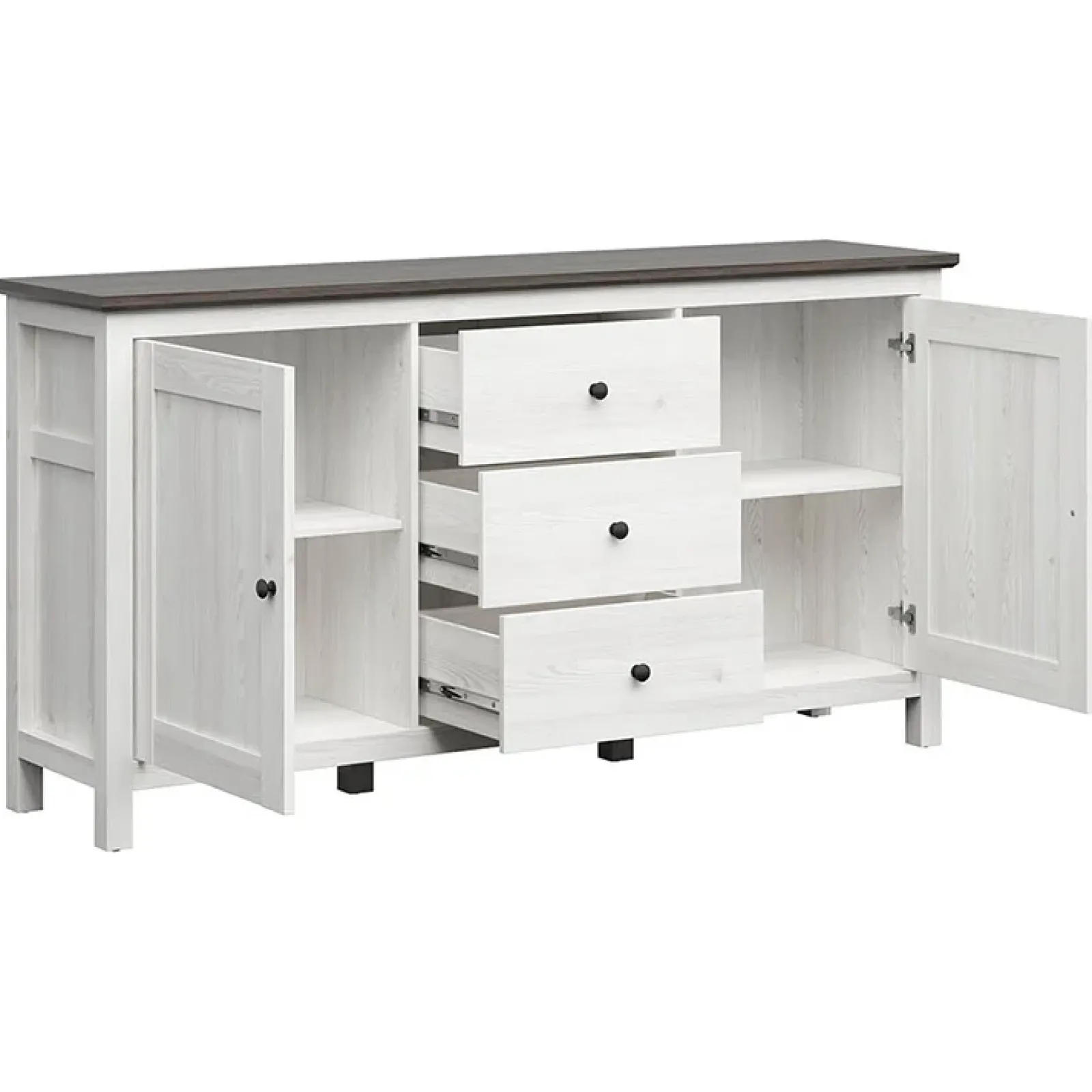 Garnero Arredamenti Credenze Moderne|Madie Moderne-Credenza 186x96h cm 2 ante 3 cassetti arte povera pino bianco frassinato grafite Holga Bianco Frassinato - Grafite