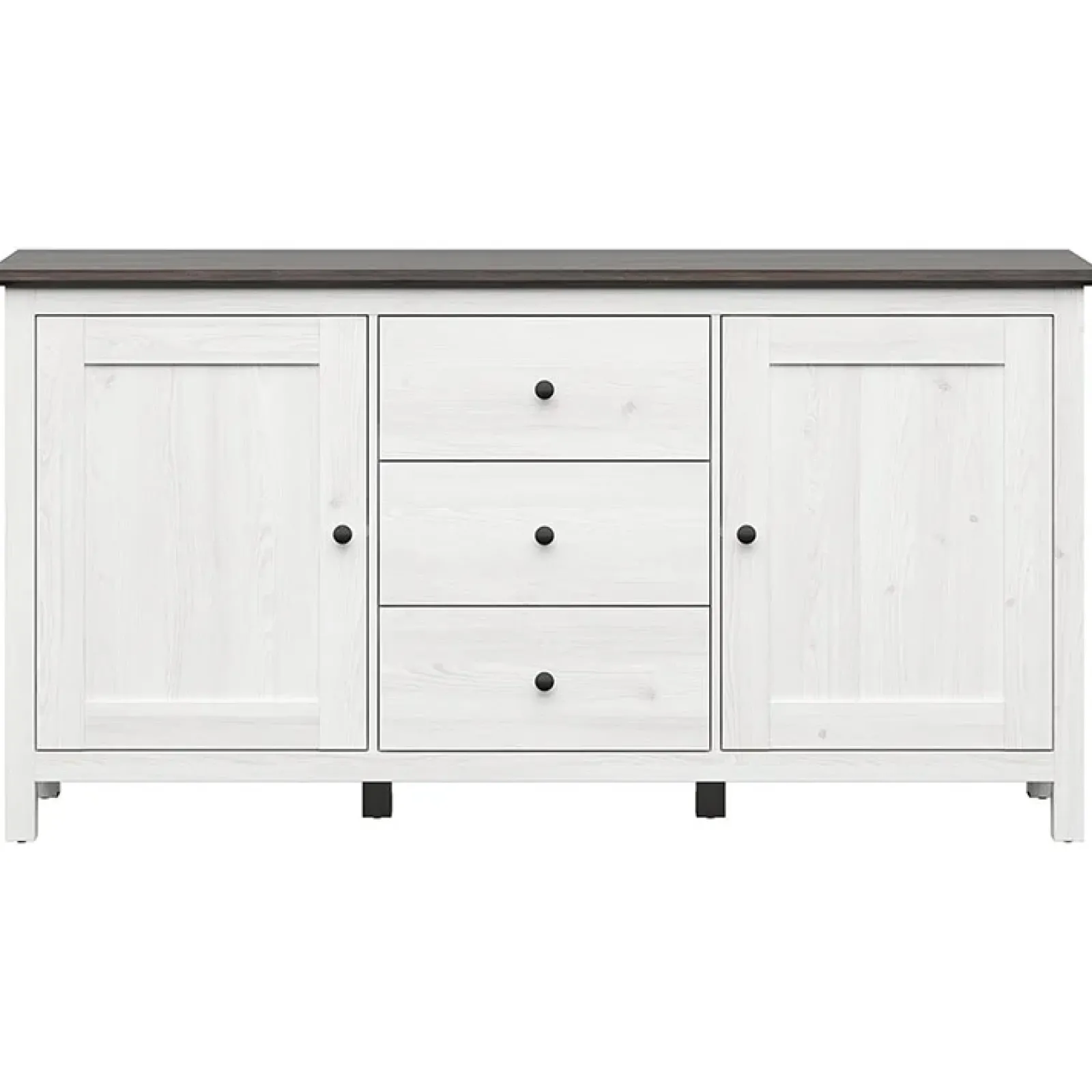 Garnero Arredamenti Credenze Moderne|Madie Moderne-Credenza 186x96h cm 2 ante 3 cassetti arte povera pino bianco frassinato grafite Holga Bianco Frassinato - Grafite