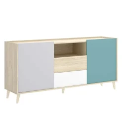 Garnero Arredamenti Credenze Moderne|Madie Moderne-Credenza 155x75h cm 2 ante 2 cassetti rovere grigio bianco petrolio Dominic