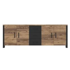 Garnero Arredamenti Credenze Moderne|Madie Moderne-Credenza 220x79h cm 4 ante 3 cassetti moderna quercia nero opaco Nebraska Rovere Rustico - Nero opaco