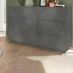 Garnero Arredamenti Credenze Moderne|Madie Moderne-Credenza 140x86h cm 2 ante 3 cassetti grigio Candia 140 Gihome® Ossido