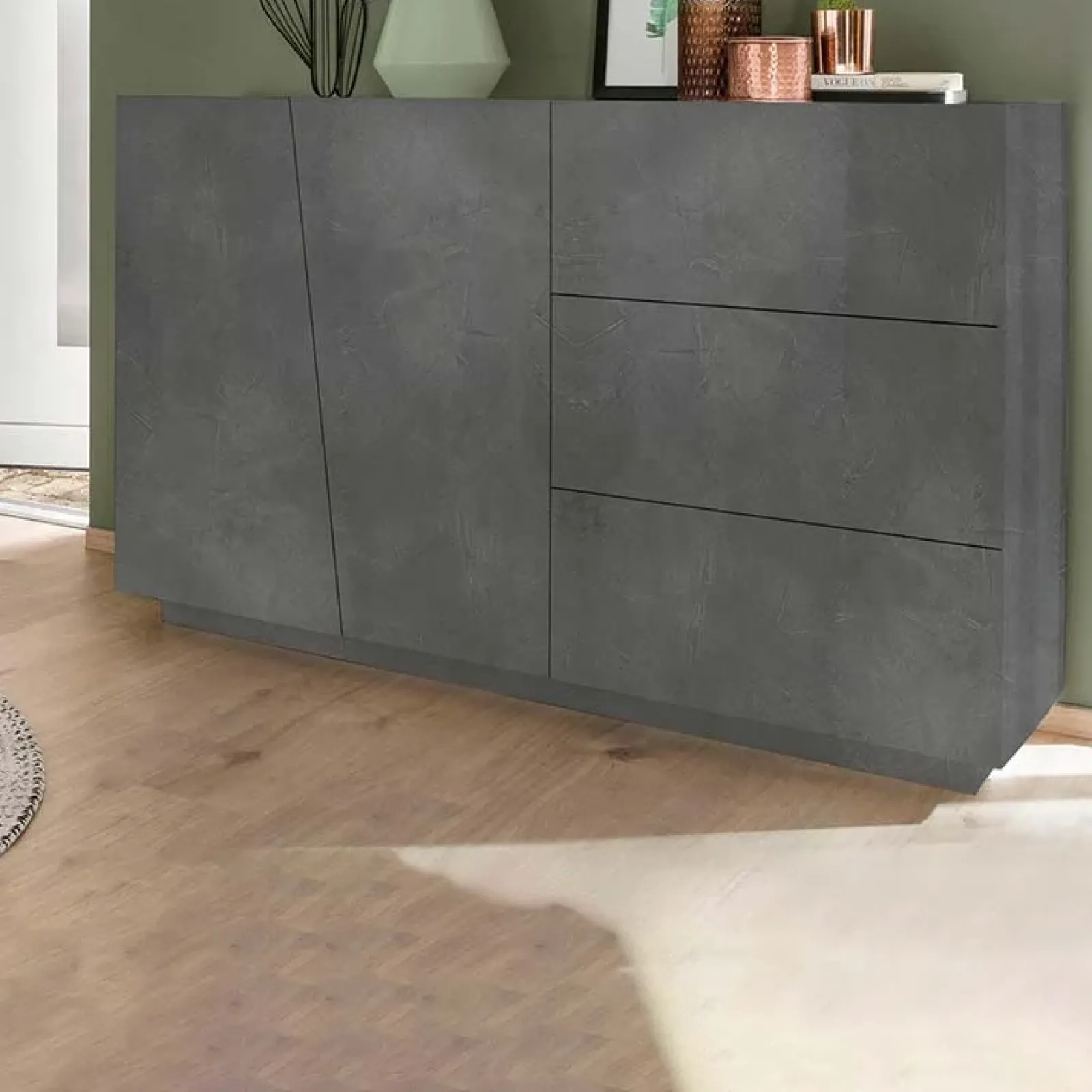 Garnero Arredamenti Credenze Moderne|Madie Moderne-Credenza 140x86h cm 2 ante 3 cassetti grigio Candia 140 Gihome® Ossido