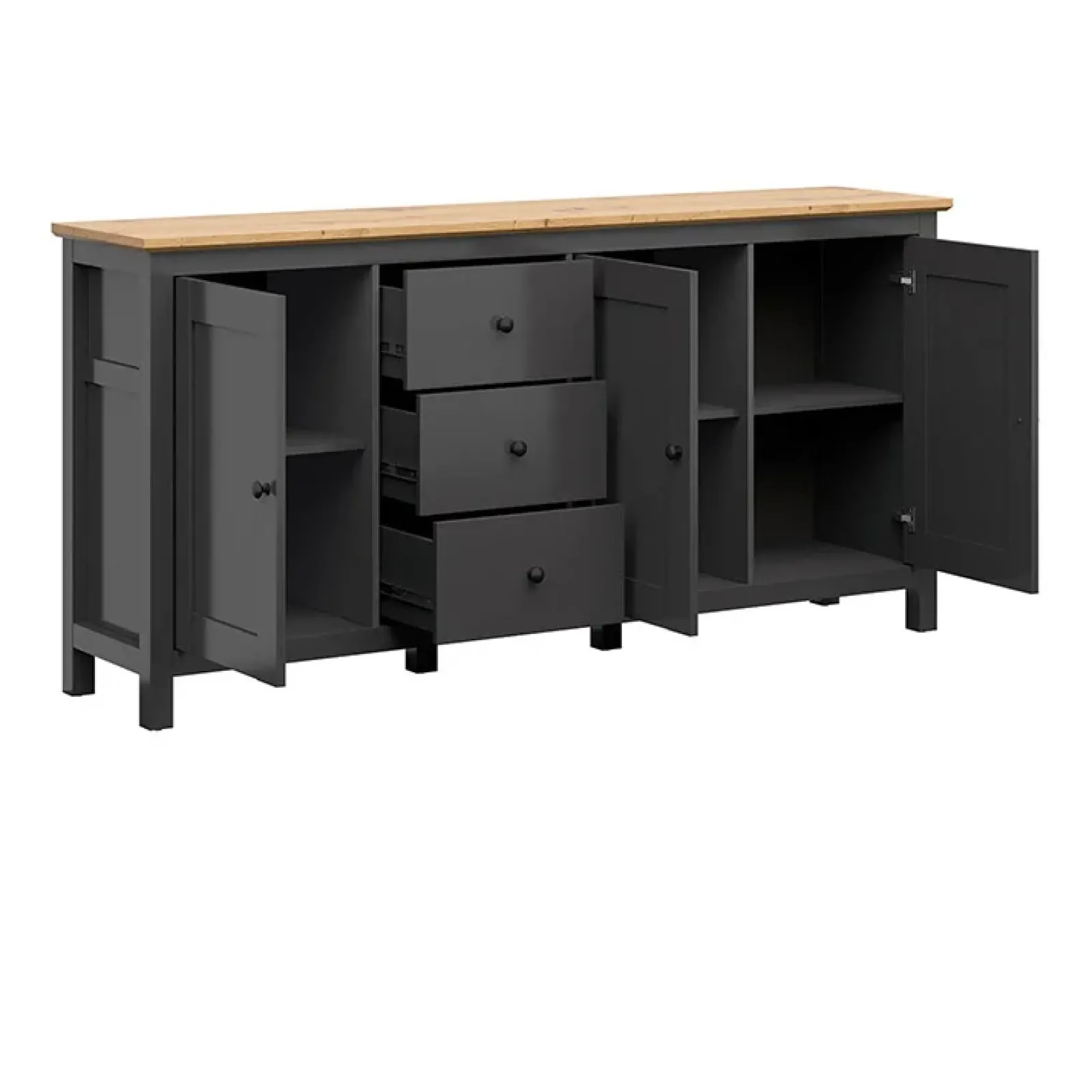 Garnero Arredamenti Credenze Moderne|Madie Moderne-Credenza 199x96h cm 3 ante 3 cassetti nero grafite rovere chiaro Holga Grafite - Rovere