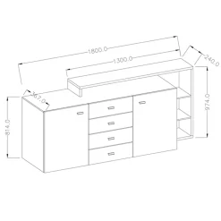 Garnero Arredamenti Credenze Moderne|Madie Moderne-Credenza 180x97h cm 2 ante 4 cassetti moderna rovere antracite Megan Gihome® Rovere - Antracite