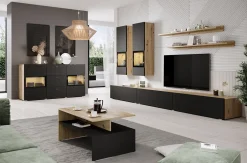 Garnero Arredamenti Credenze Moderne|Madie Moderne-Credenza 132x70h cm 2 ante 3 cassetti rovere chiaro nero Emotion Gihome® Rovere - Nero opaco