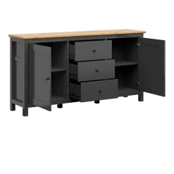 Garnero Arredamenti Credenze Moderne|Madie Moderne-Credenza 186x96h cm 2 ante 3 cassetti nero grafite rovere chiaro Holga Grafite - Rovere