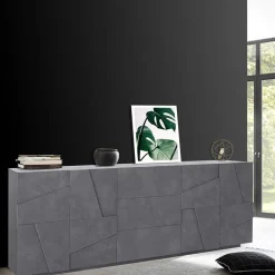 Garnero Arredamenti Credenze Moderne|Madie Moderne-Credenza 224x86h cm 4 ante 3 cassetti moderna Zenzero Gihome® Ossido