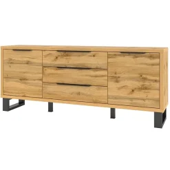 Garnero Arredamenti Credenze Moderne|Madie Moderne-Credenza 201x83h cm 2 ante 3 cassetti moderna quercia metallo nero Petra