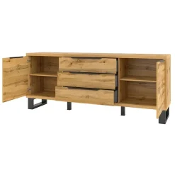 Garnero Arredamenti Credenze Moderne|Madie Moderne-Credenza 201x83h cm 2 ante 3 cassetti moderna quercia metallo nero Petra
