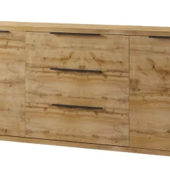 Garnero Arredamenti Credenze Moderne|Madie Moderne-Credenza 201x83h cm 2 ante 3 cassetti moderna quercia metallo nero Petra