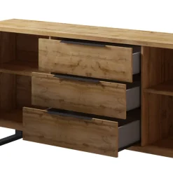 Garnero Arredamenti Credenze Moderne|Madie Moderne-Credenza 201x83h cm 2 ante 3 cassetti moderna quercia metallo nero Petra