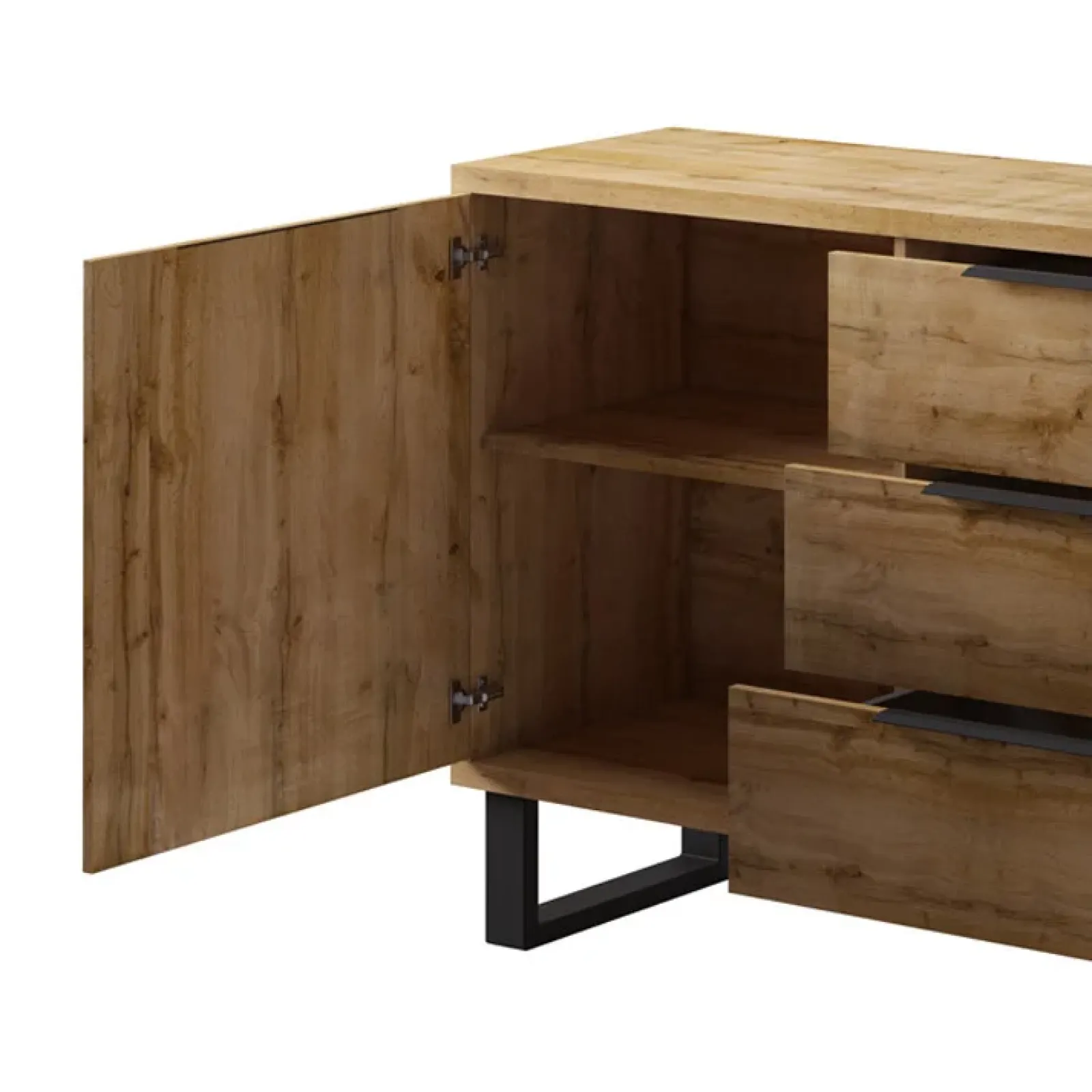 Garnero Arredamenti Credenze Moderne|Madie Moderne-Credenza 201x83h cm 2 ante 3 cassetti moderna quercia metallo nero Petra