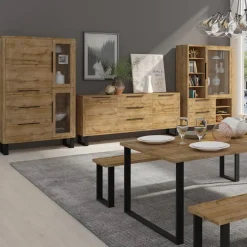 Garnero Arredamenti Credenze Moderne|Madie Moderne-Credenza 201x83h cm 2 ante 3 cassetti moderna quercia metallo nero Petra