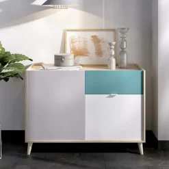 Garnero Arredamenti Credenze Moderne|Madie Moderne-Credenza 105x75h cm 2 ante 1 cassetto rovere grigio bianco petrolio Dominic