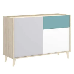 Garnero Arredamenti Credenze Moderne|Madie Moderne-Credenza 105x75h cm 2 ante 1 cassetto rovere grigio bianco petrolio Dominic