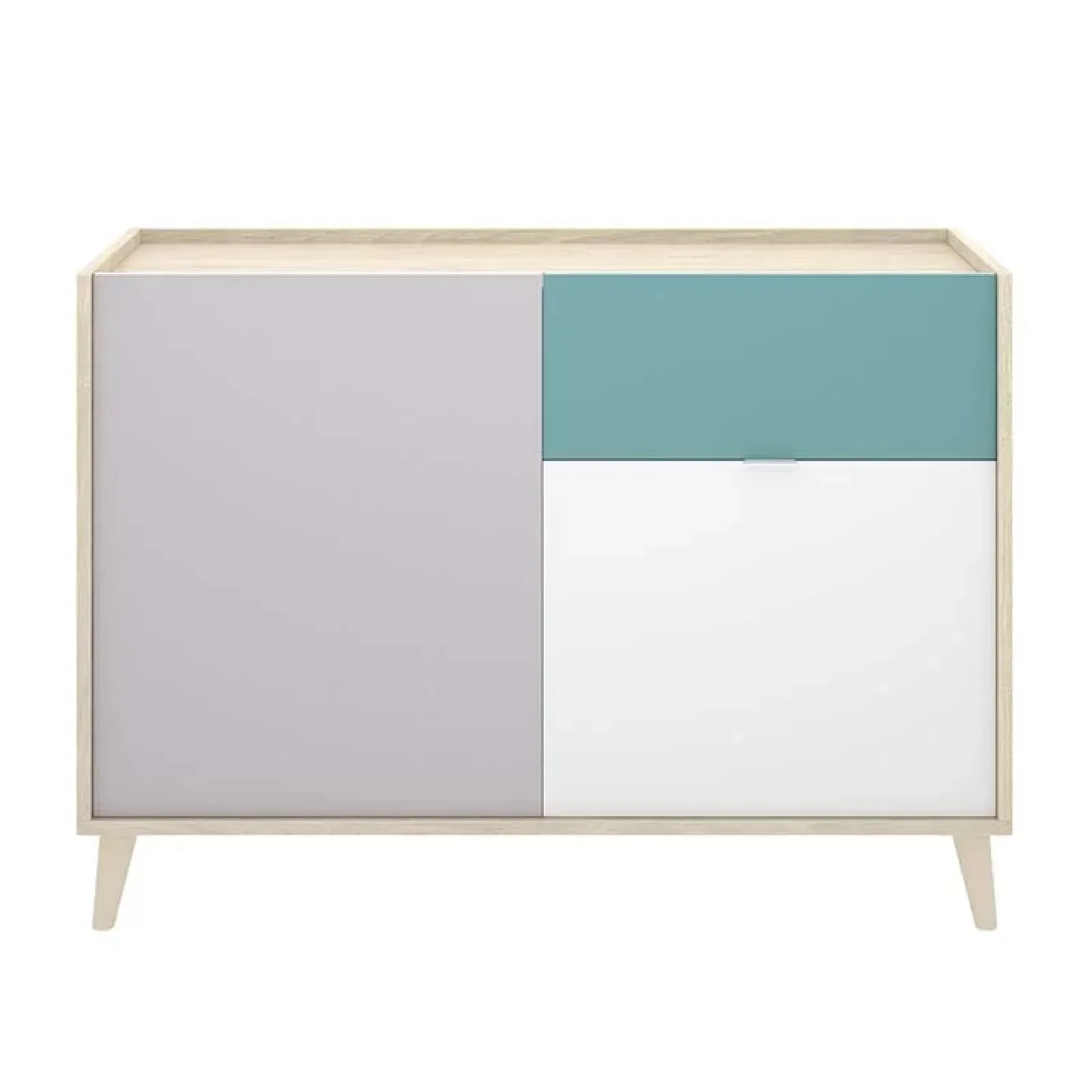 Garnero Arredamenti Credenze Moderne|Madie Moderne-Credenza 105x75h cm 2 ante 1 cassetto rovere grigio bianco petrolio Dominic
