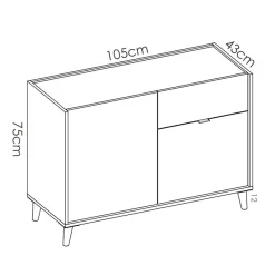 Garnero Arredamenti Credenze Moderne|Madie Moderne-Credenza 105x75h cm 2 ante 1 cassetto rovere grigio bianco petrolio Dominic