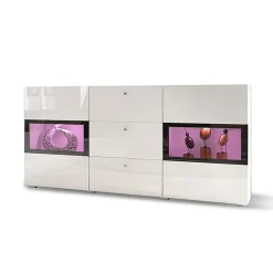 Garnero Arredamenti Credenze Moderne|Madie Moderne-Credenza 132x70h cm 2 ante 3 cassetti moderna nero Emotion Gihome® Bianco Lucido
