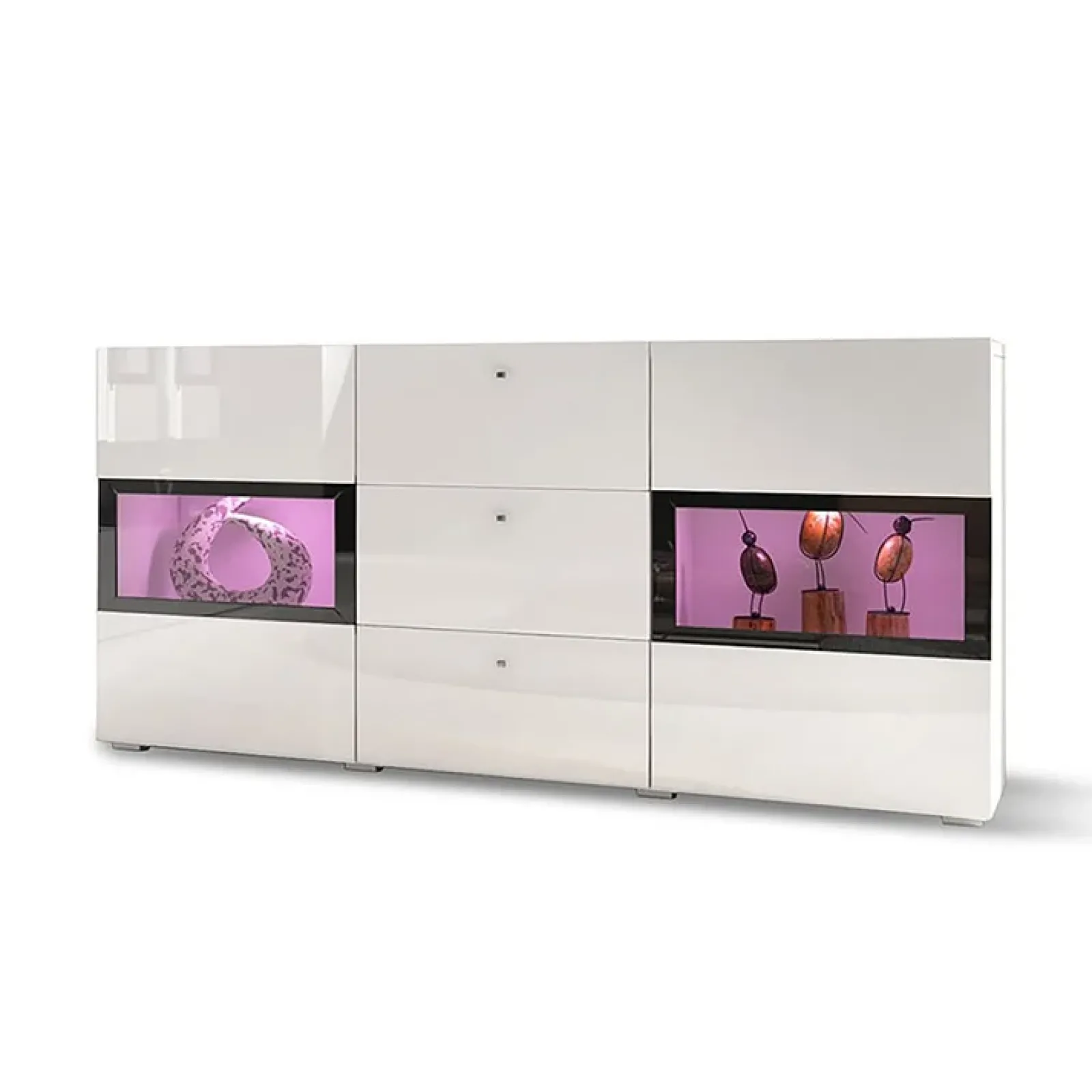Garnero Arredamenti Credenze Moderne|Madie Moderne-Credenza 132x70h cm 2 ante 3 cassetti moderna nero Emotion Gihome® Bianco Lucido